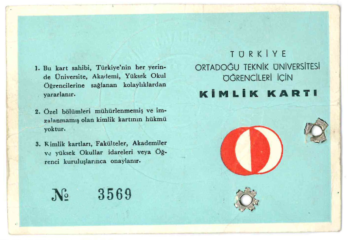 METU student ID card (1967-1968)