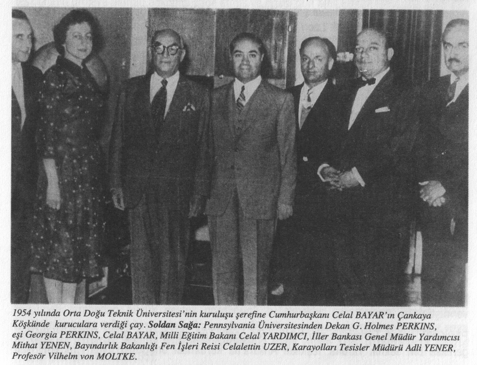 Tea given to the founders by President Celal BAYAR at the Çankaya Mansion in honor of the establishment of the Middle East Technical University in 1954