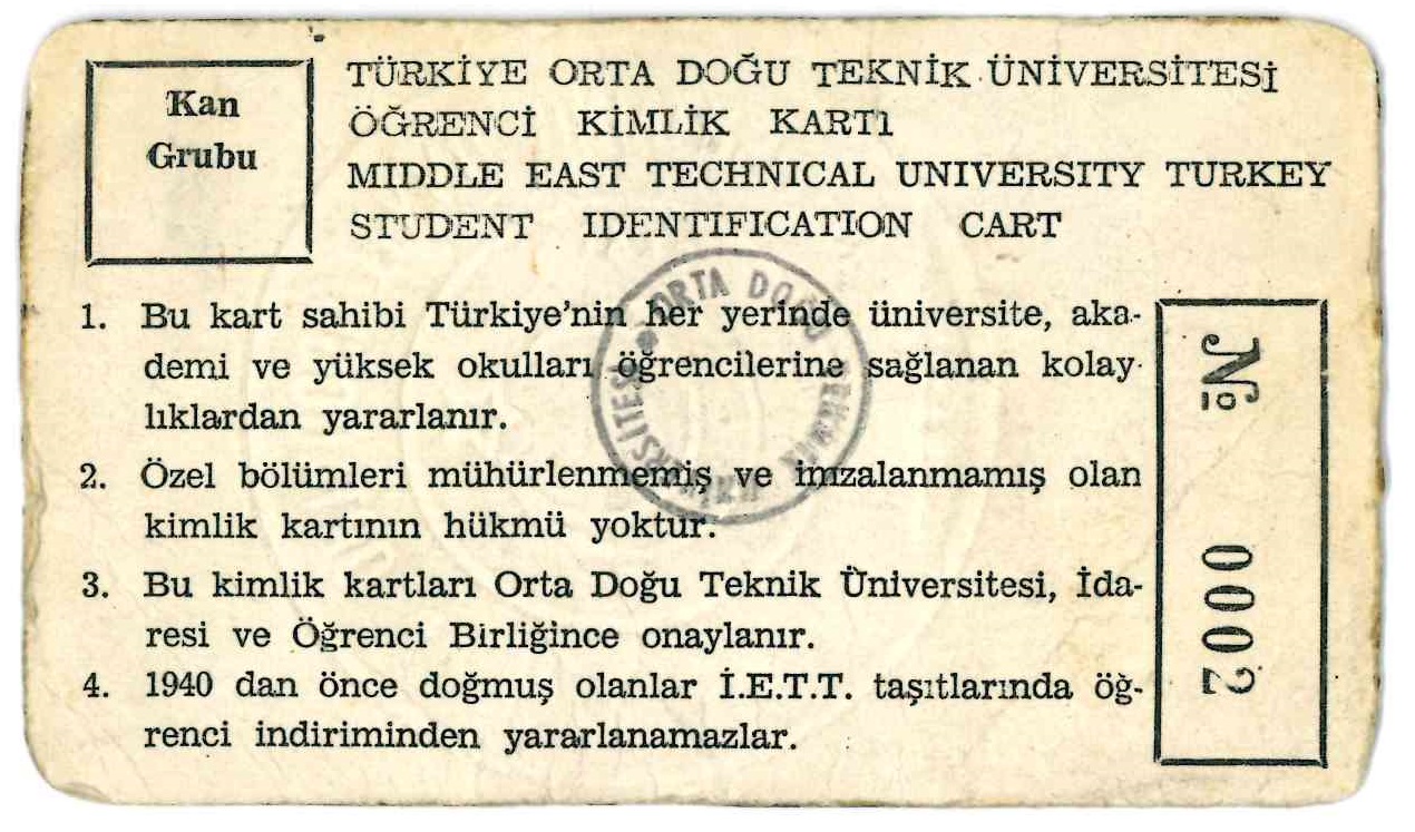 METU student ID card (1968-1969)