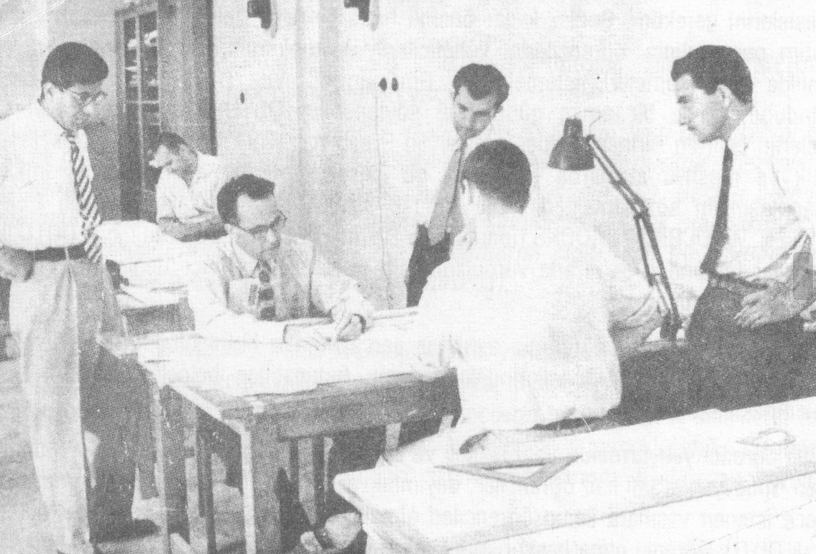1956, Holmes Perkins (seated) and other employees in the first architectural office on Milli Müdafaa Caddesi No.18