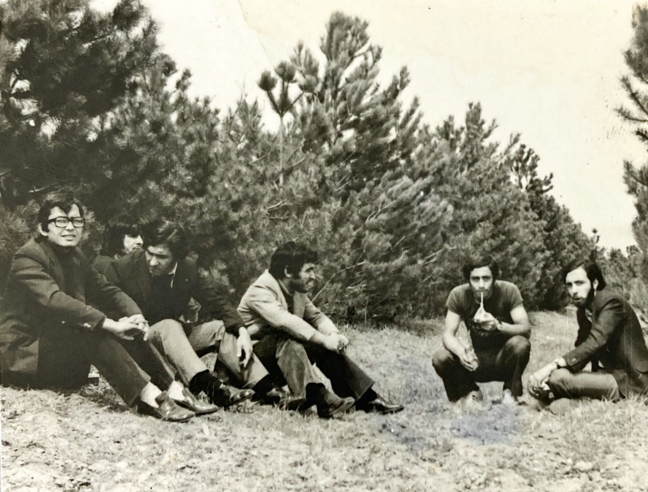 Students sitting on the grass, spring 1973