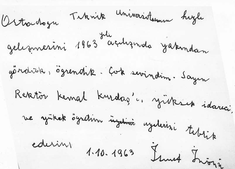 Prime Minister İsmet İnönü's congratulation letter to Rector Kemal Kurdaş for the achievements of the University