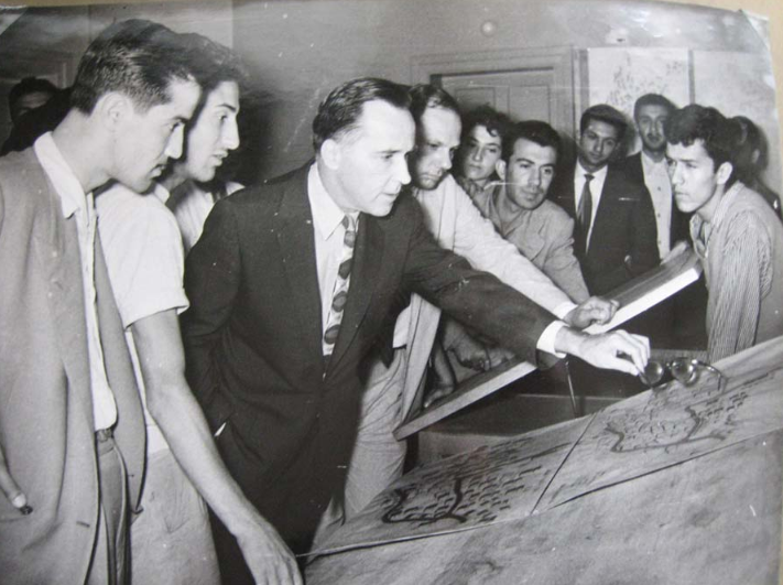 Holmes Perkins, METU faculty, and students reviewing the Ağsak Village (near Kızılcahamam) project, June, 1957